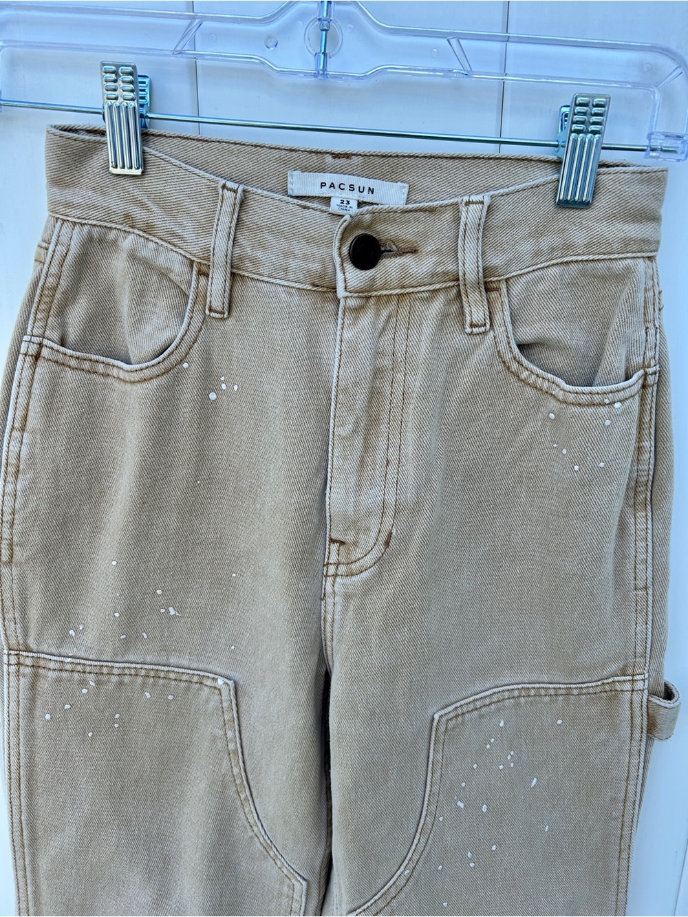 PacSun Beige Carpenter Jeans with Subtle White Paint Detail